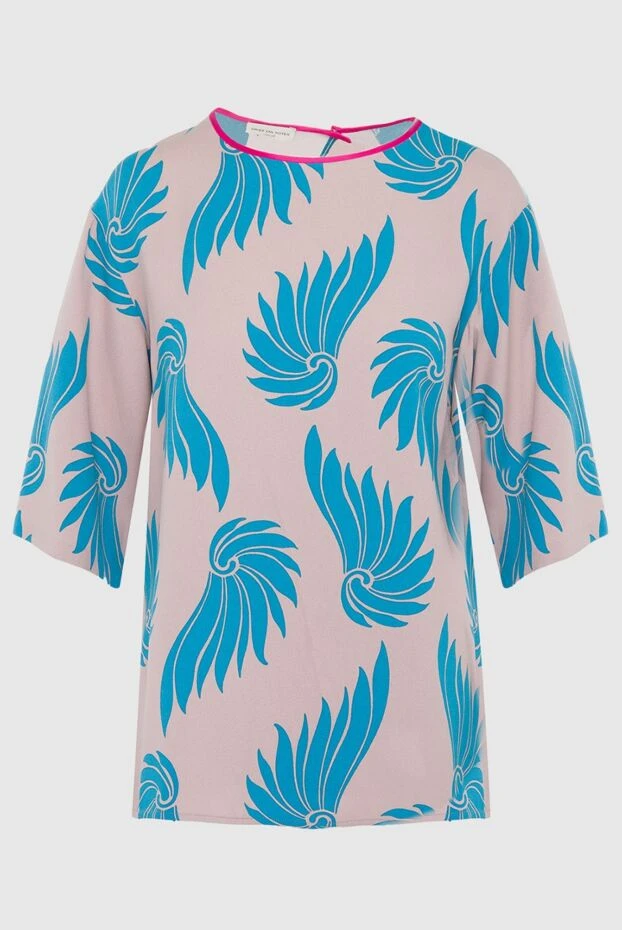 Блуза женская в контрастный узор бежевая - фото 1