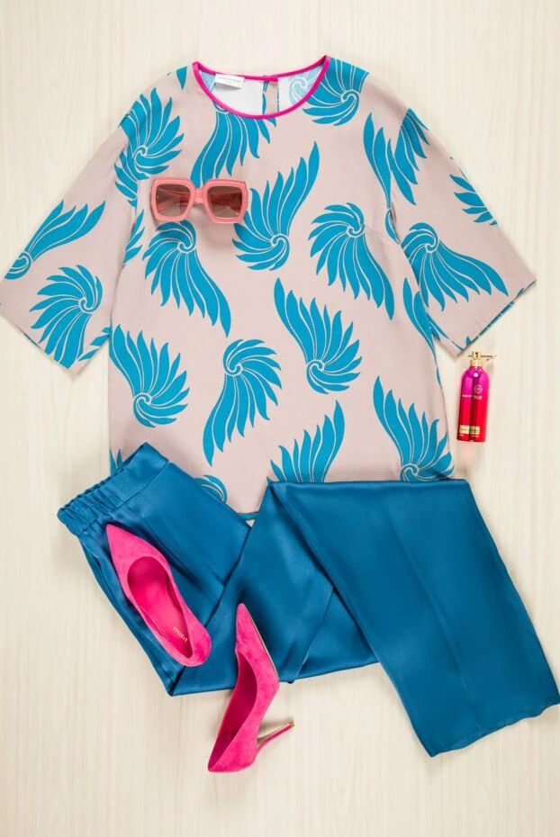 Dries Van Noten блуза женская в контрастный узор бежевая 133989 - фото 2