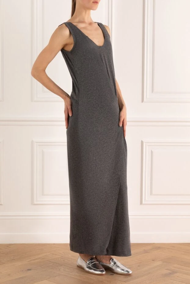 Brunello Cucinelli gray knit maxi dress with off-the-shoulder straps
 134088 - photo 3