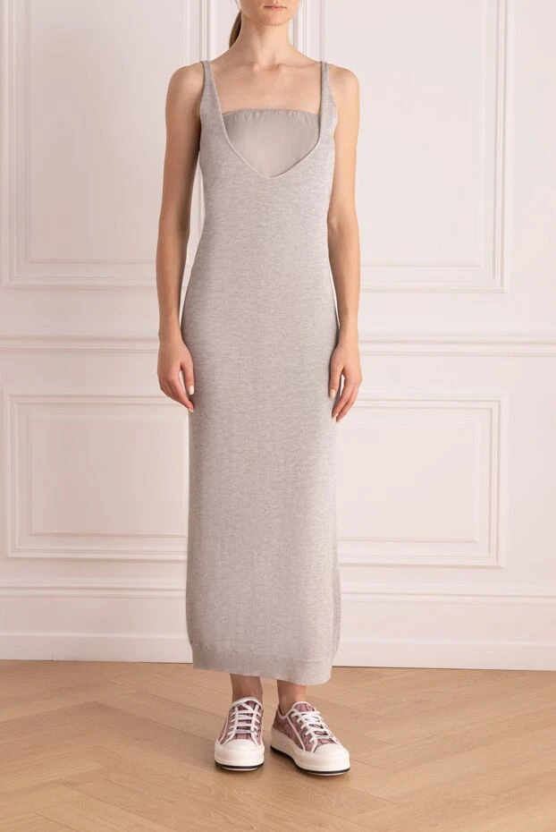 Brunello Cucinelli woman gray silk and wool dress for women купить с ценами и фото 134089 - photo 2