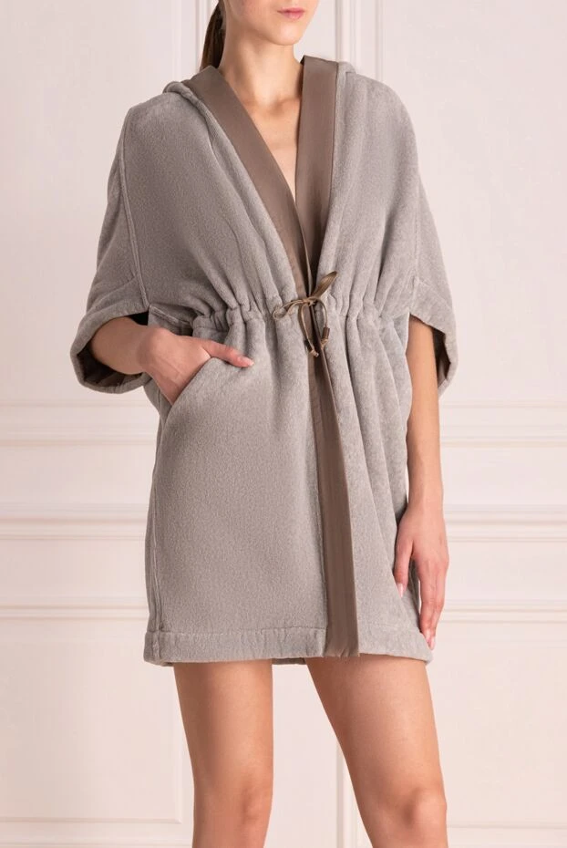 Brunello Cucinelli женский халат из хлопка серый 134140 - фото 3