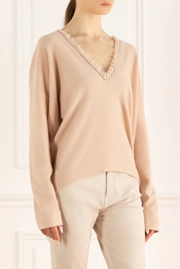 Brunello Cucinelli beige cashmere jumper with an openwork insert 134161 - photo 3