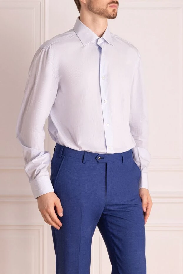 Barba Napoli рубашка мужская светло голубая из тонкого хлопка с микроузором
 134445 - фото 3