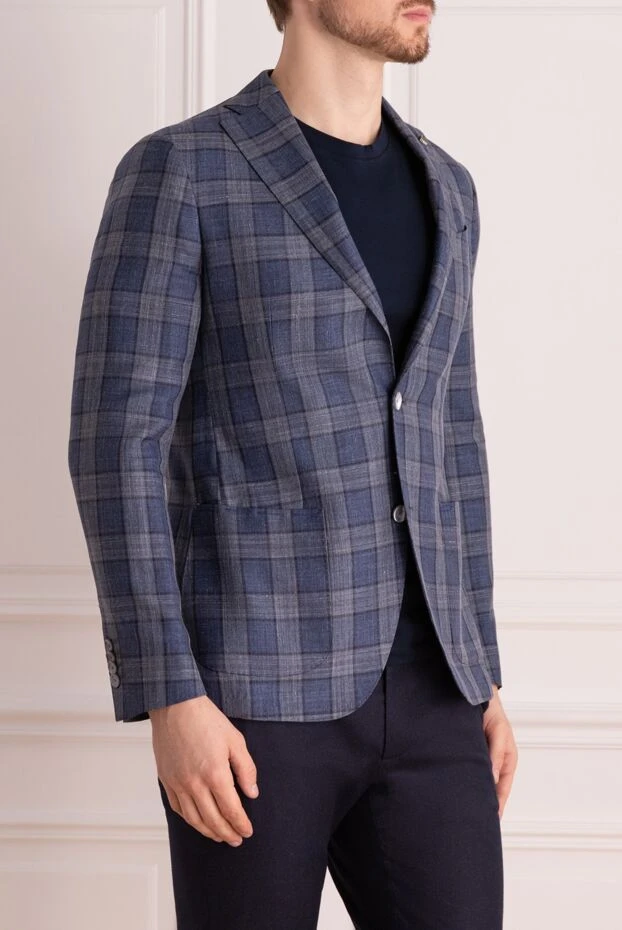 Sartoria Latorre fitted blue checkered blend jacket with patch pockets 134739 - photo 3