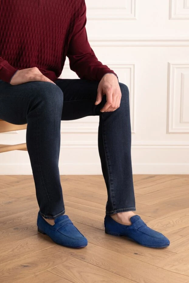 Andrea Ventura man blue suede loafers for men купить с ценами и фото 134808 - photo 2