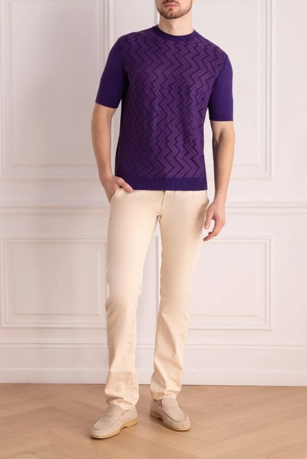 Cesare di Napoli man short sleeve jumper in cotton and wool purple for men купить с ценами и фото 134821 - photo 2