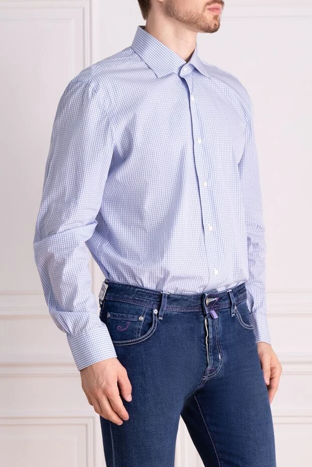 Barba Napoli мужская рубашка голубая клетчатая с классическим воротником
 134924 - фото 3