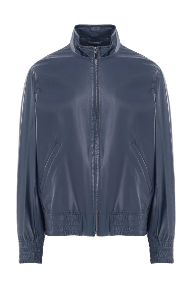 Ерлерге арналған қою көк былғары күртеше тік жағалы - фото 1