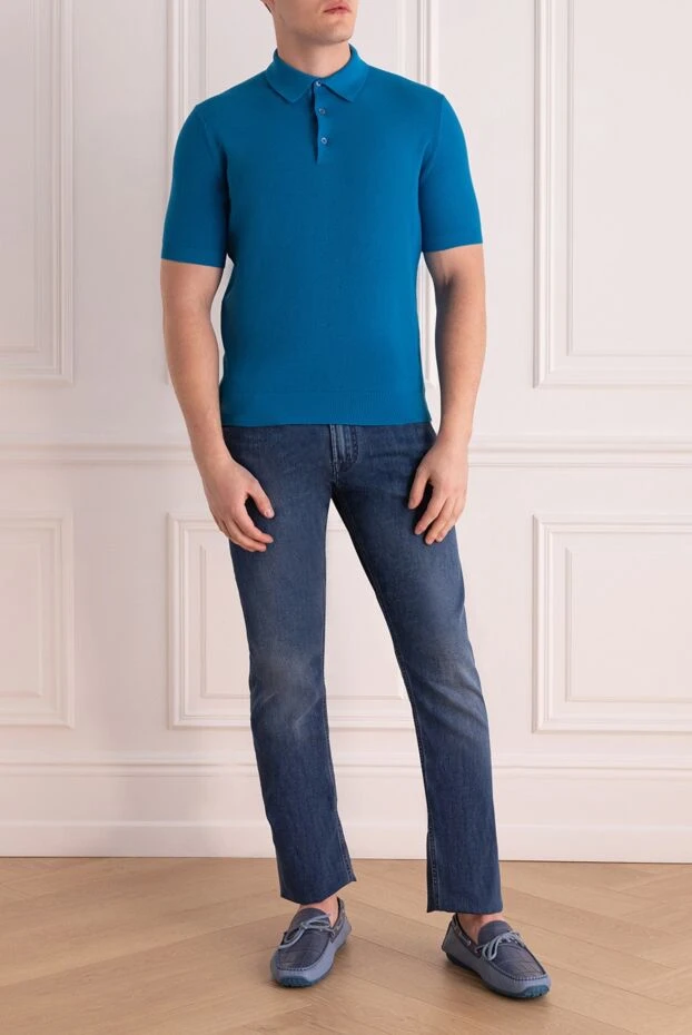 Cesare di Napoli man blue cotton polo for men купить с ценами и фото 134991 - photo 2