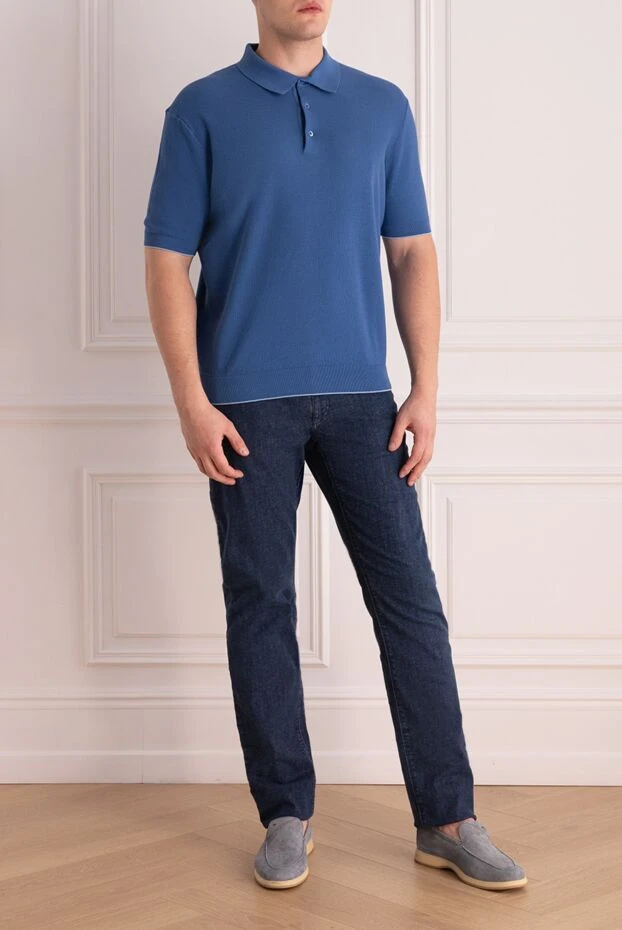 Cesare di Napoli man blue cotton polo for men купить с ценами и фото 134992 - photo 2