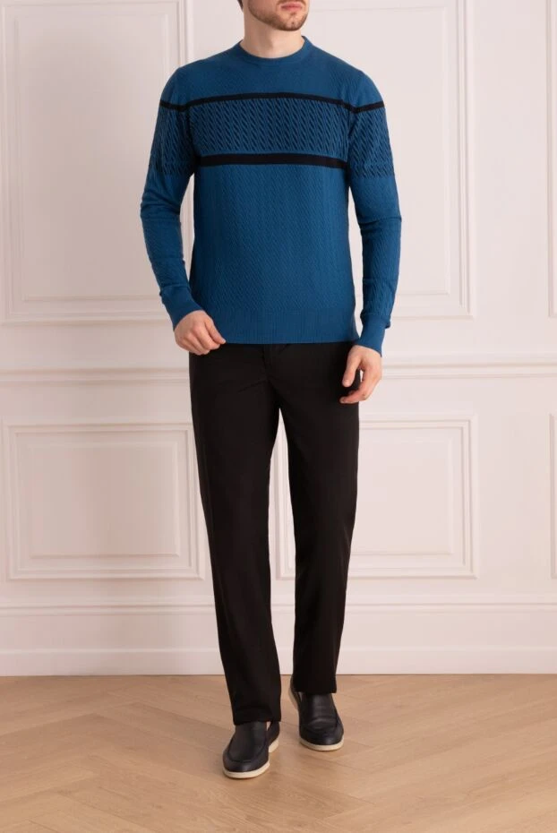 Cortigiani man wool and cotton jumper blue for men купить с ценами и фото 135149 - photo 2