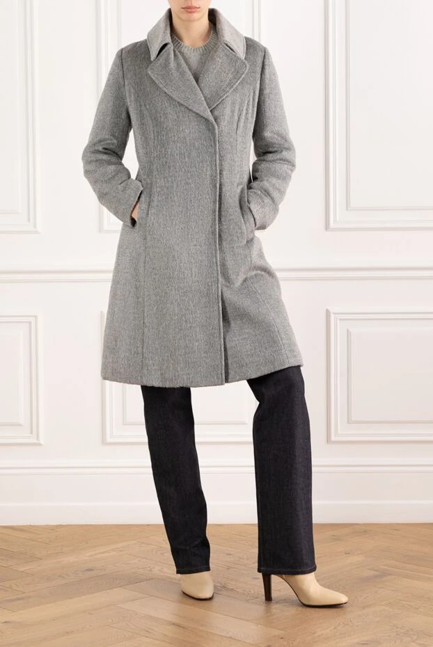 Пальто серое женское шерстяное с воротником пиджачного типа - фото 2