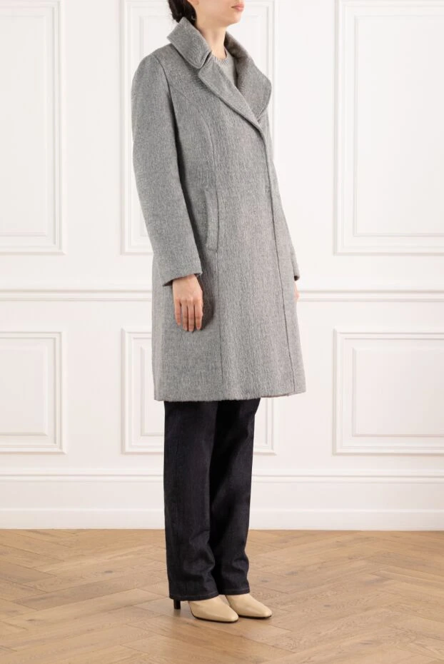 Gallotti күрделі жағасы бар, жүннен жасалған сұр әйелдер пальтосы 135550 - фото 3