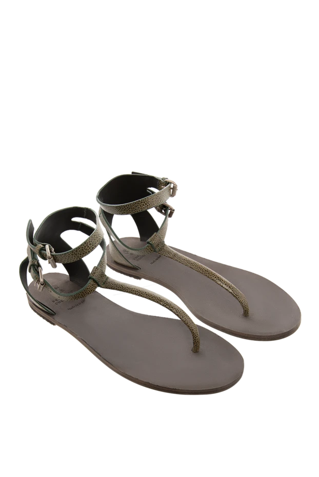 Brunello Cucinelli сандалии женские кожаные с тонкими ремешками зеленые 135599 - фото 3