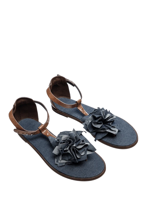 Brunello Cucinelli сандалии женские кожаные с цветком коричневые 135601 - фото 3