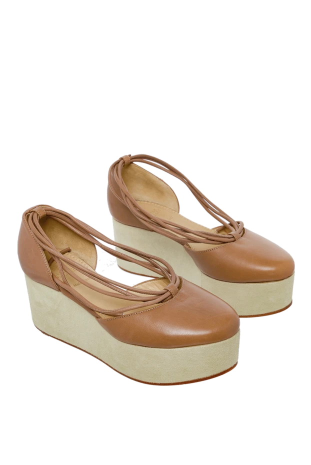 Brunello Cucinelli women's beige leather sandals with a massive contrasting sole 135605 - photo 3