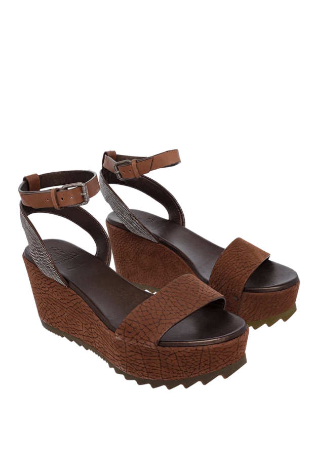 Brunello Cucinelli босоножки коричневые женские кожаные с блестящей полоской и массивной подошвой 135608 - фото 3