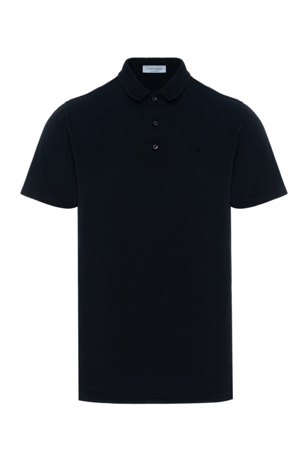 Dark blue cotton plain slim-fit polo shirt for men - photo 1