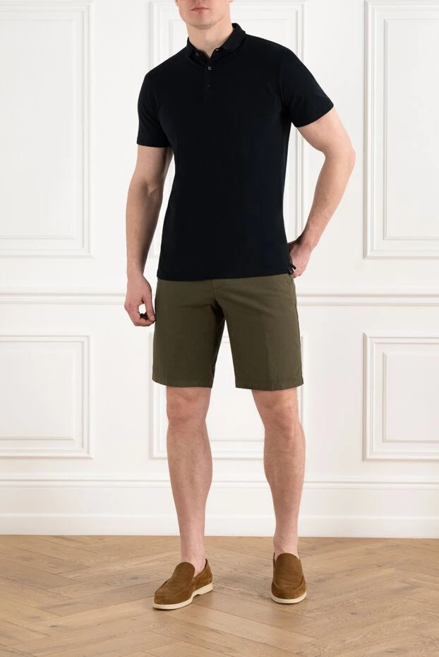 Dark blue cotton plain slim-fit polo shirt for men - photo 2