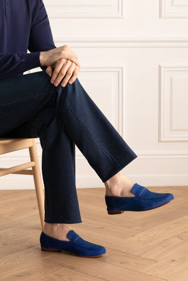 Andrea Ventura man blue suede loafers for men купить с ценами и фото 136120 - photo 2