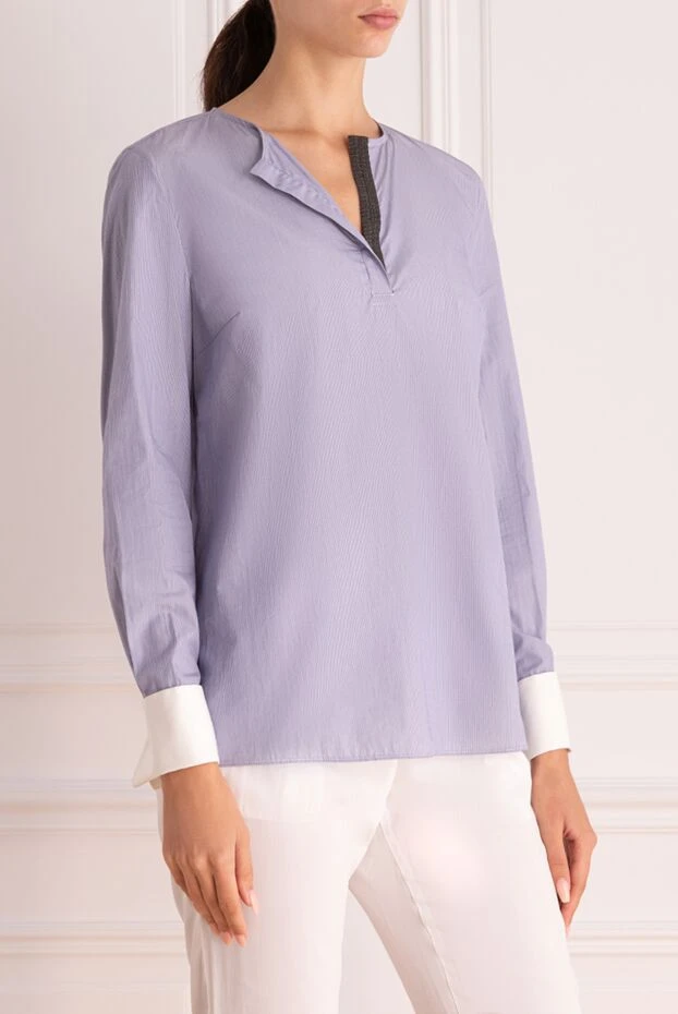 Brunello Cucinelli women's cotton shirt with white cuffs gray 136189 - photo 3