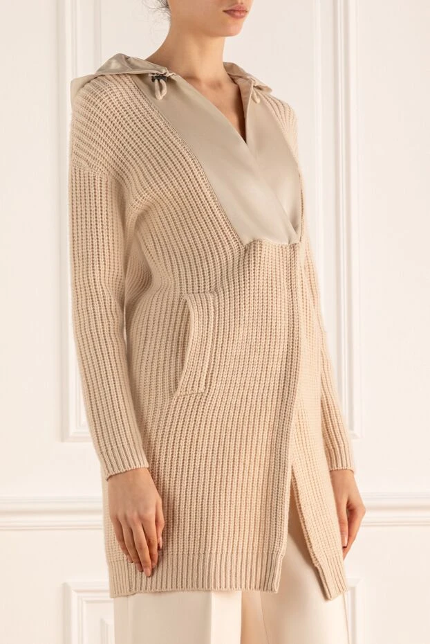 Brunello Cucinelli длинный кардиган с капюшоном и текстурной вязкой бежевый 136234 - фото 3