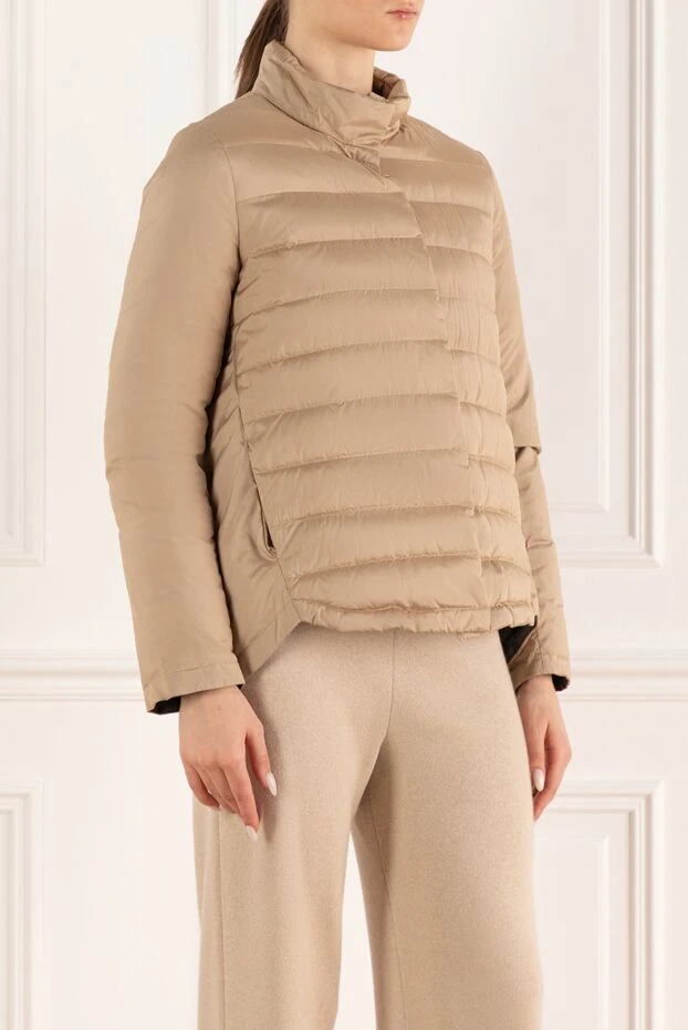 Brunello Cucinelli пуховик из шелка женский бежевый 136399 - фото 3