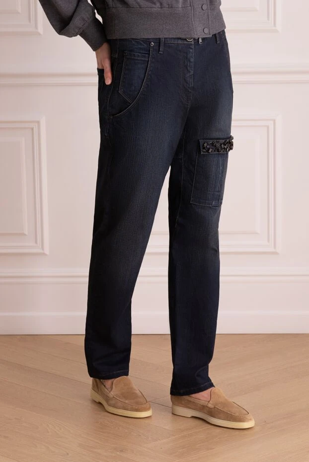 Brunello Cucinelli женские джинсы с декором из страз и дополнительным карманом 136416 - фото 3