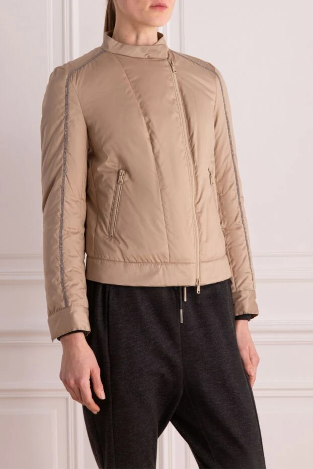 Brunello Cucinelli асимметриялы жағасы бар бежевый жібек сыдырма күрте 136431 - фото 3