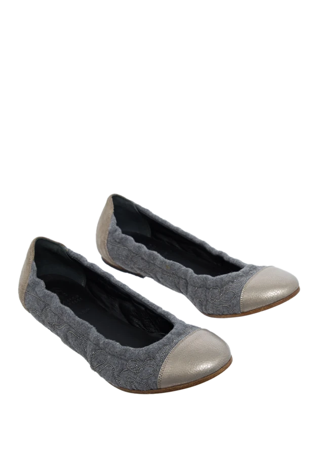 Brunello Cucinelli women's gray leather shoes with embroidery 136453 - photo 3