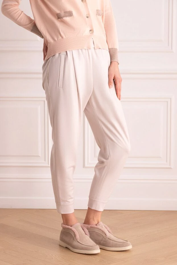 Brunello Cucinelli брюки-джоггеры женские кашемировые бежевые 136494 - фото 3