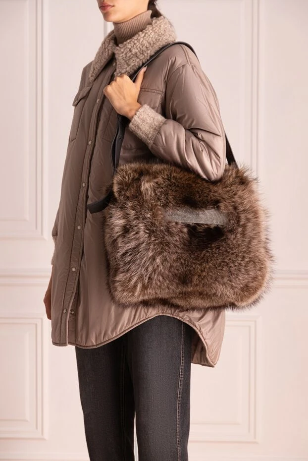 Brunello Cucinelli Әйелдер әйелдердің қоңыр жүннен жасалған сөмкесі купить с ценами и фото 136573 - фото 2