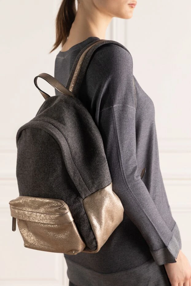 Brunello Cucinelli woman gray wool and cashmere backpack for women купить с ценами и фото 136579 - photo 2