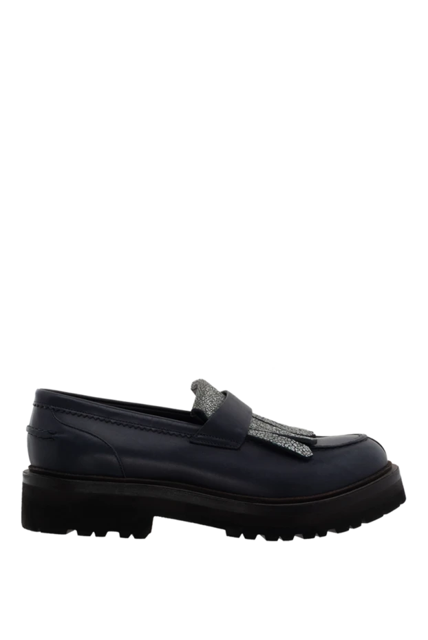 Лоферы женские кожаные с бахромой синие - фото 1