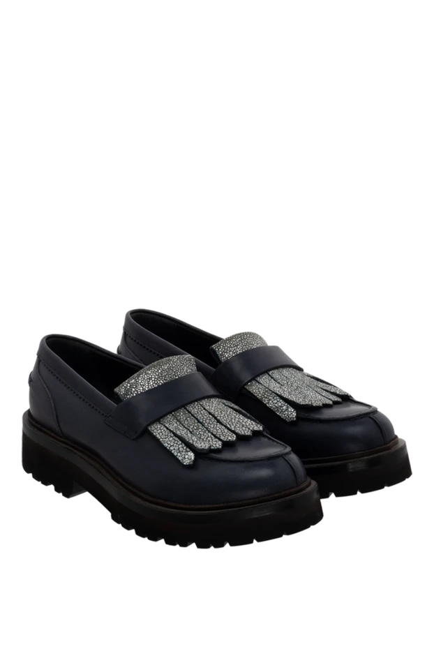 Brunello Cucinelli лоферы женские кожаные с бахромой синие 136583 - фото 3