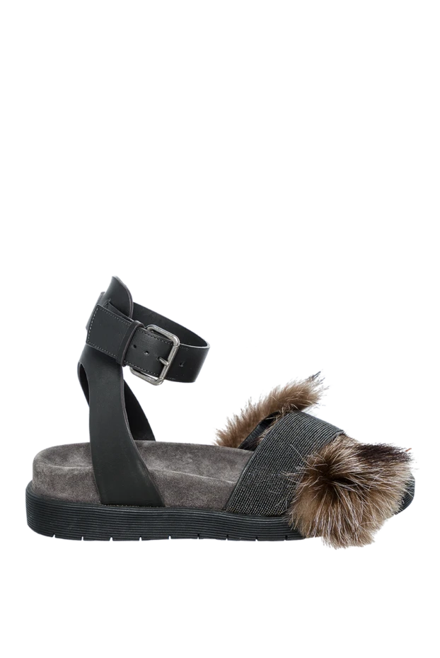 Brunello Cucinelli woman black leather and fur sandals for women купить с ценами и фото 136584 - photo 1