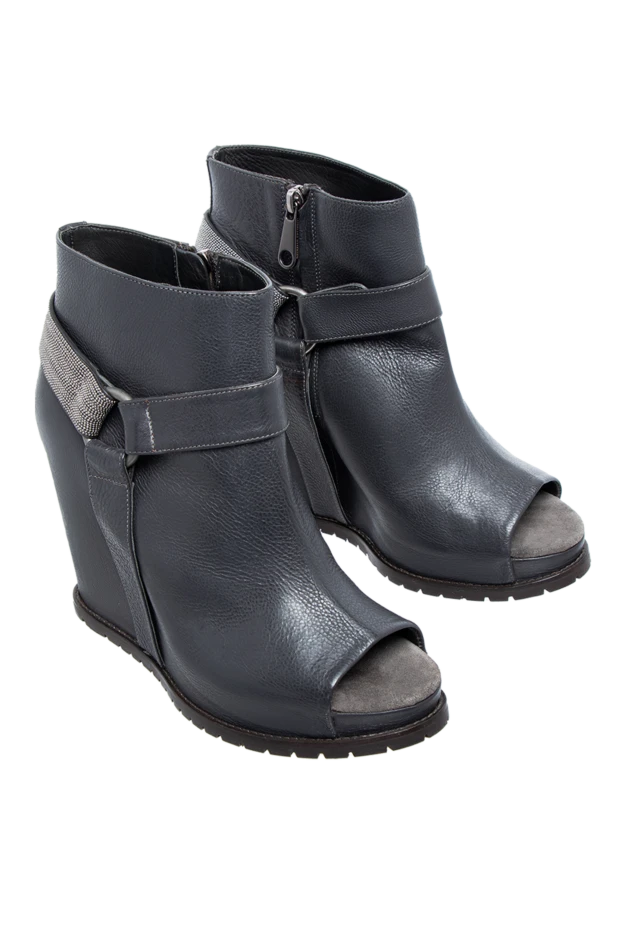 Brunello Cucinelli women's gray leather ankle boots with a silver stripe and a buckle 136598 - photo 3