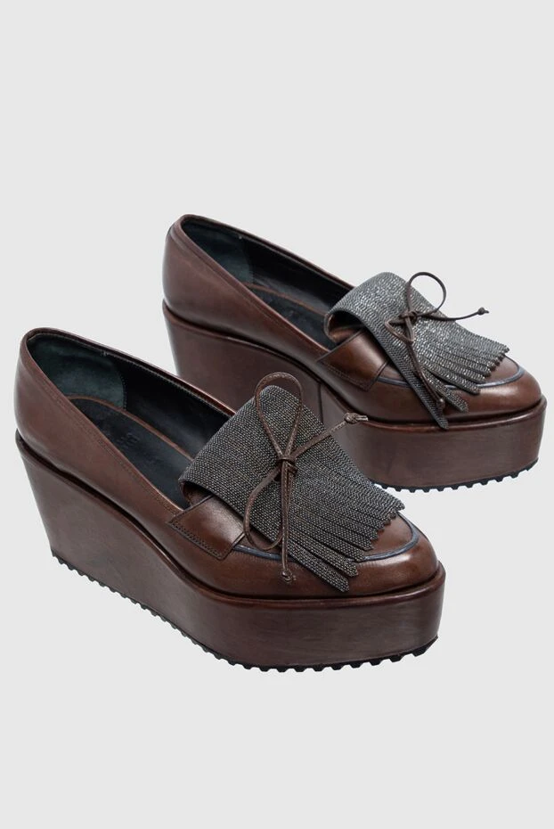 Brunello Cucinelli лоферы женские кожаные с массивной подошвой и бахромой коричневые 136603 - фото 3