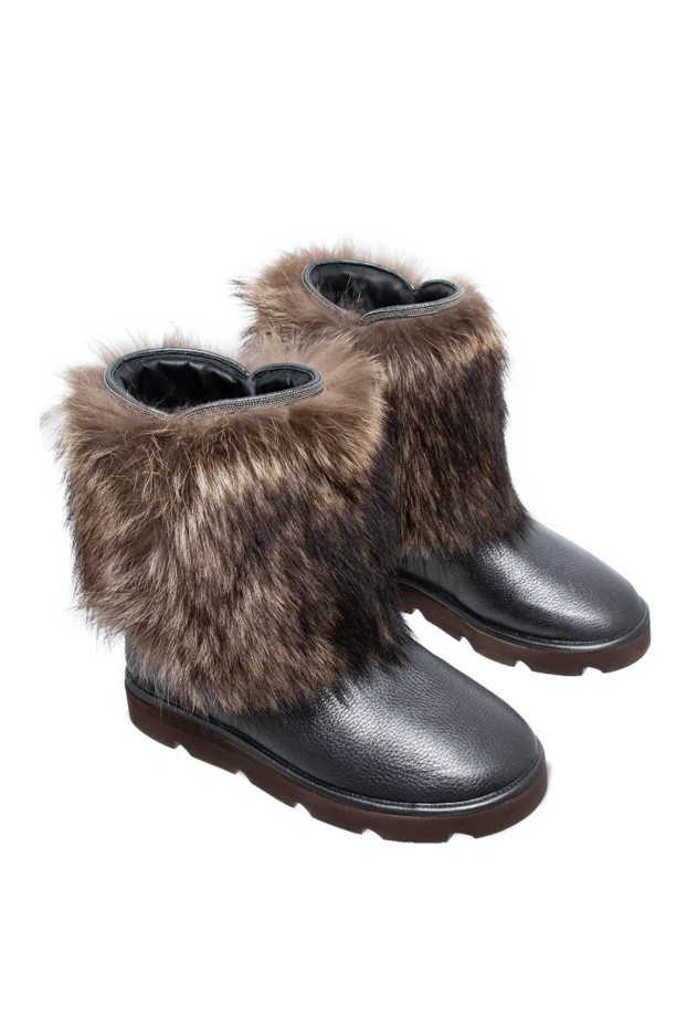Brunello Cucinelli women's gray leather boots with fur 136608 - photo 3
