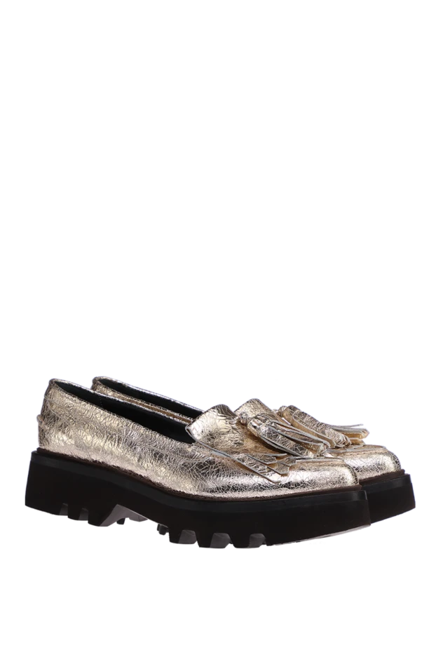 Brunello Cucinelli лоферы женские кожаные с бахромой и коричневой подошвой желтые 136634 - фото 3