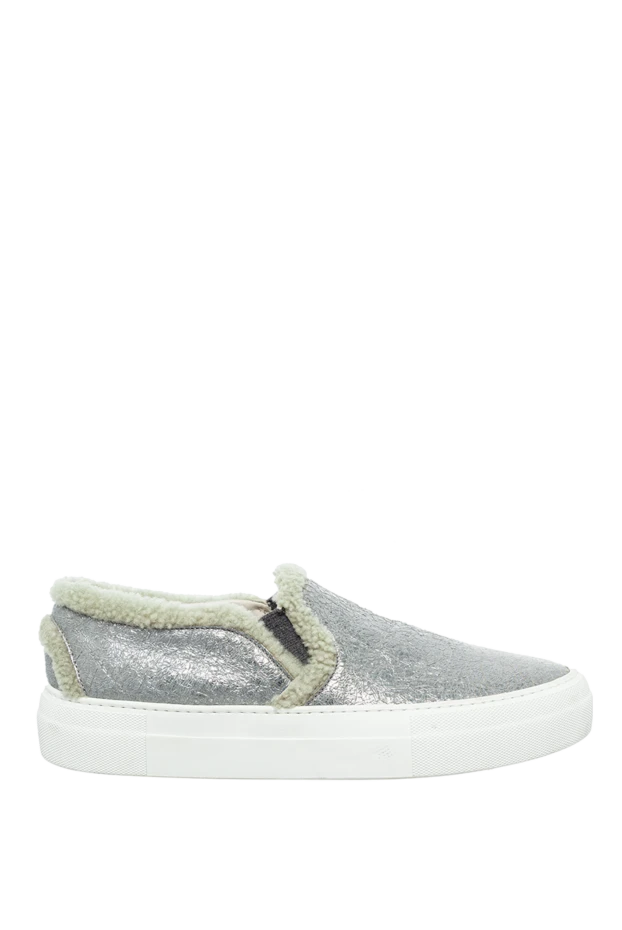 Brunello Cucinelli woman gray leather slip-ons for women купить с ценами и фото 136635 - photo 1