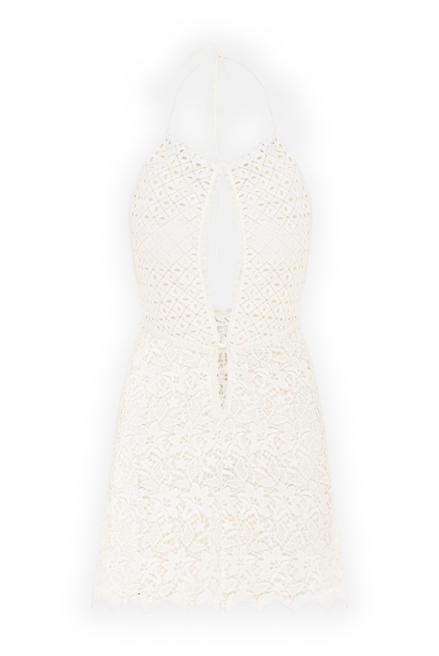 Long cotton halter top with cutout and lace trim white - photo 1