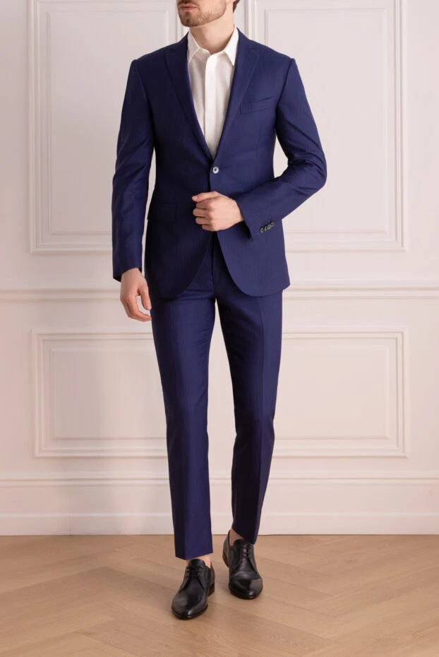 Corneliani man men's suit made of wool and silk, blue купить с ценами и фото 137502 - photo 2