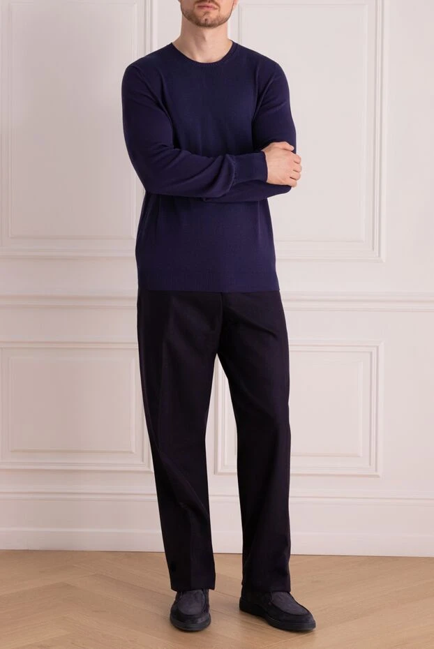 Cesare di Napoli man men's blue wool and cashmere trousers купить с ценами и фото 137745 - photo 2