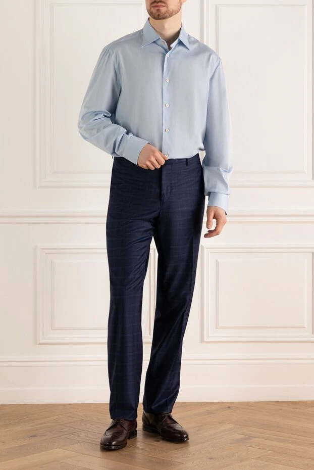 Cesare di Napoli man men's blue wool and cashmere trousers купить с ценами и фото 137749 - photo 2