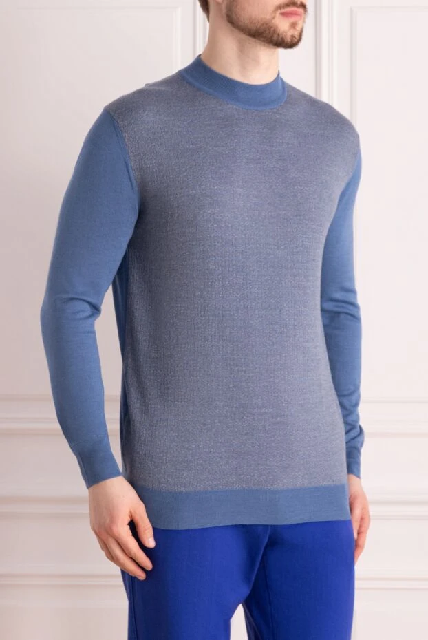 Umberto Vallati көк джемпер алдыңғы жағында ашық геометриялық өрнекпен ерлерге арналған 137784 - фото 3