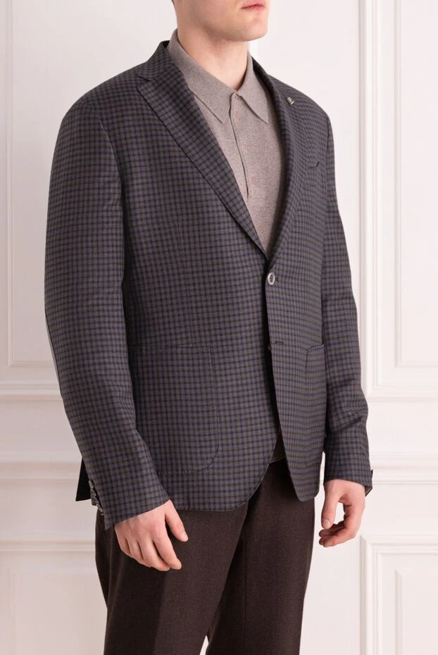 Sartoria Latorre men's wool plaid jacket with suede inserts on the elbows
 137934 - photo 3