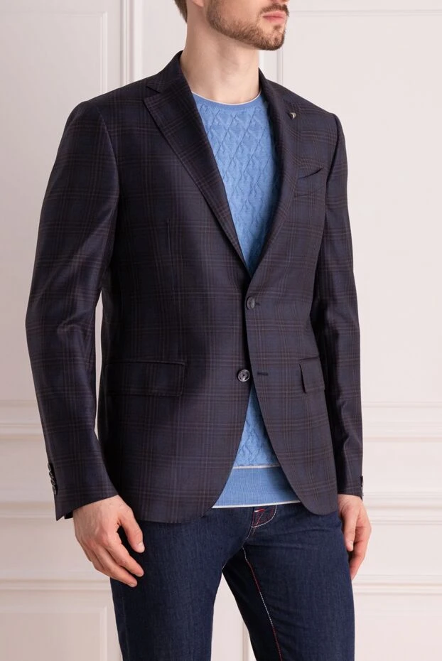 Sartoria Latorre strict blue woolen fitted jacket in a classic check pattern 137940 - photo 3