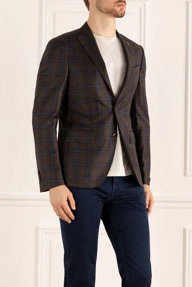 Sartoria Latorre men's brown wool jacket with blue check
 137942 - photo 3