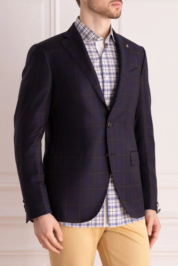 Sartoria Latorre men's dark blue wool jacket with brown check
 137943 - photo 3